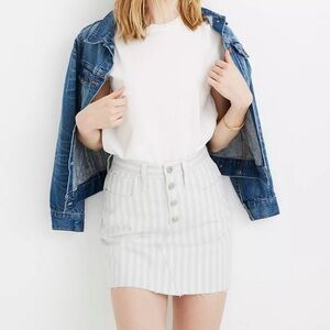 MADEWELL Stretch A-Line Mini Pompano Striped Denim Jean Skirt 32